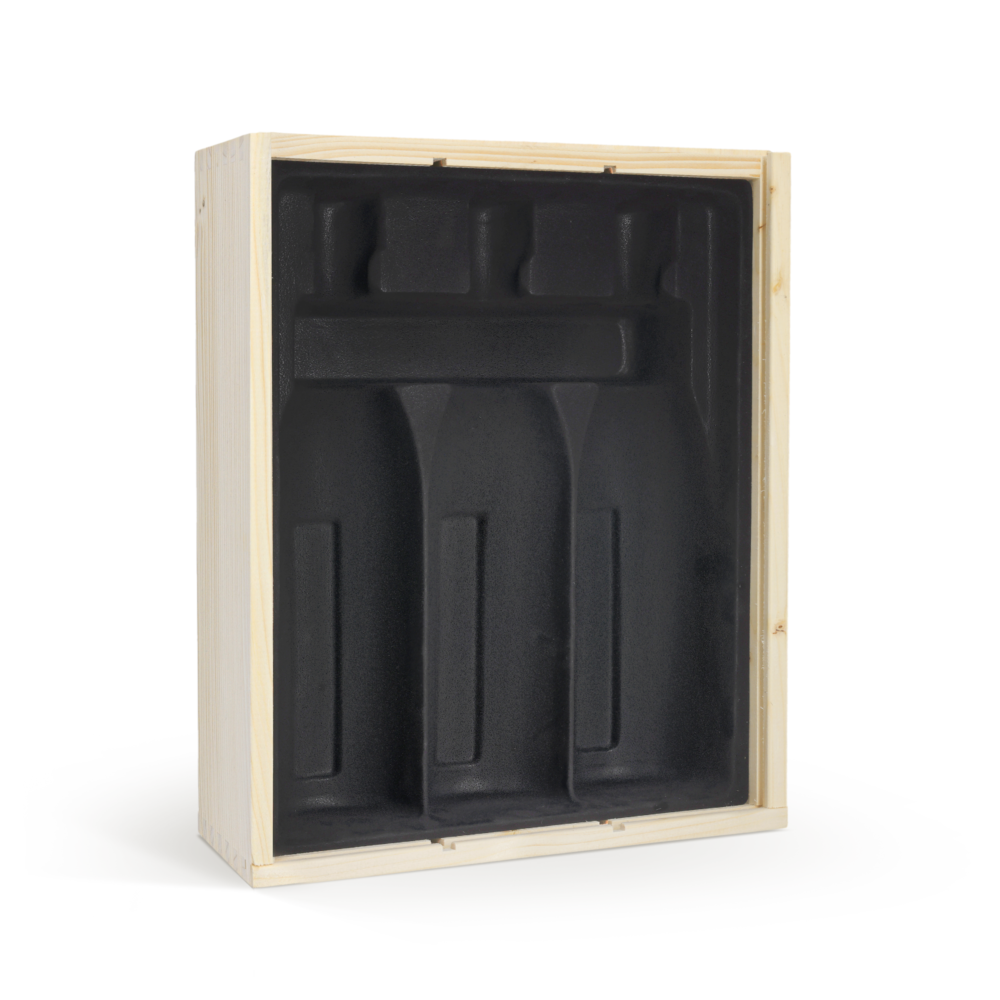 Caisse à vin en bois clair personnalisable avec couvercle coulissant pour trois bouteilles de vin