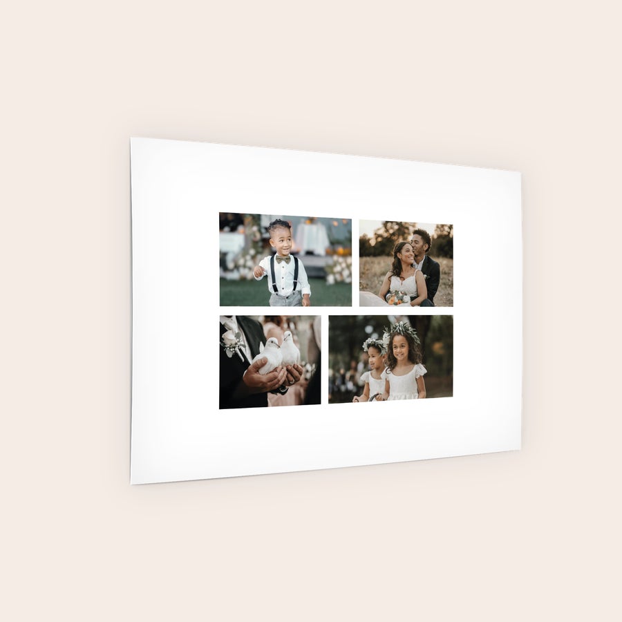 Poster photo prints Poster photo prints customized with a collage of four wedding photos.