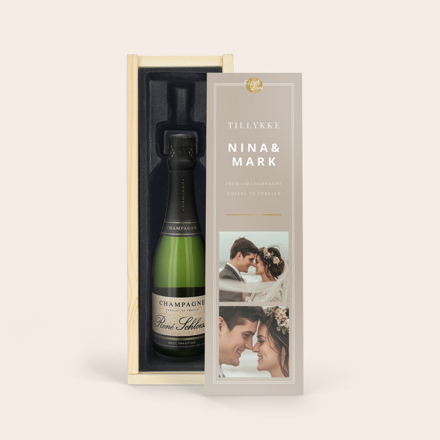 René Schloesser champagne (375ml) med personalisering René Schloesser champagne i luksusgraveret kasse med personlige fotos og tekst