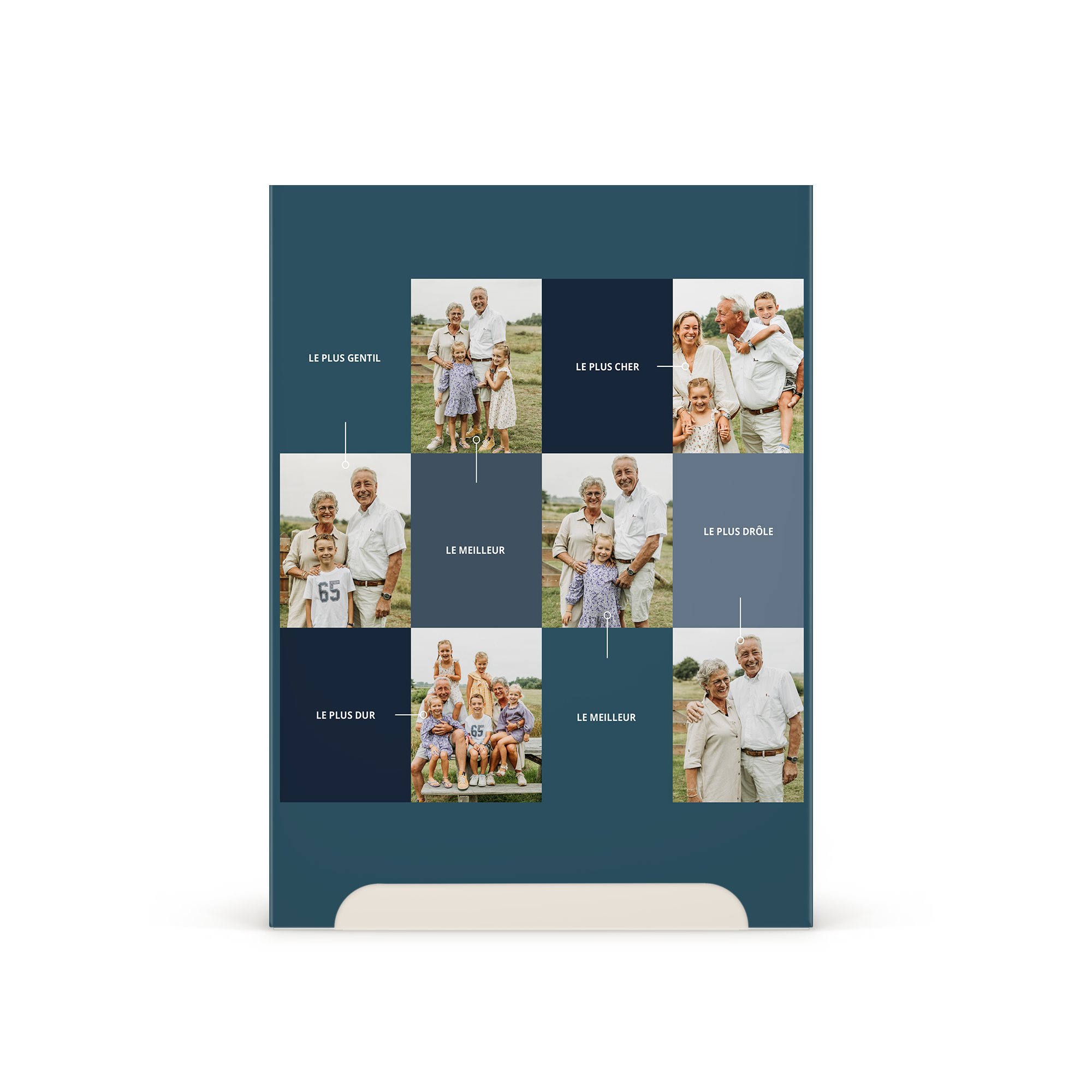 Coffret bien-être personnalisé pour homme avec 8 photos de famille, imprimé "LE PLUS GENTIL", "LE PLUS CHER", "LE PLUS DROLE", "LE MEILLEUR" et "LE PLUS DUR".