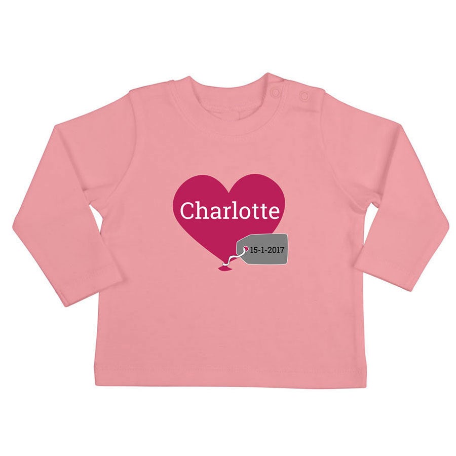 Camiseta personalizada de bebé - Manga larga - Rosa - 62/68