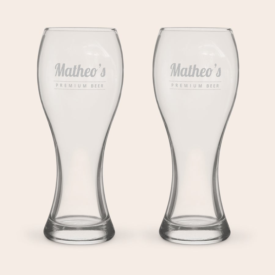 Bicchiere da Birra Weiss Due bicchieri da birra personalizzati incisi con il nome Matheo e la scritta premium beer, gusta la tua birra preferita