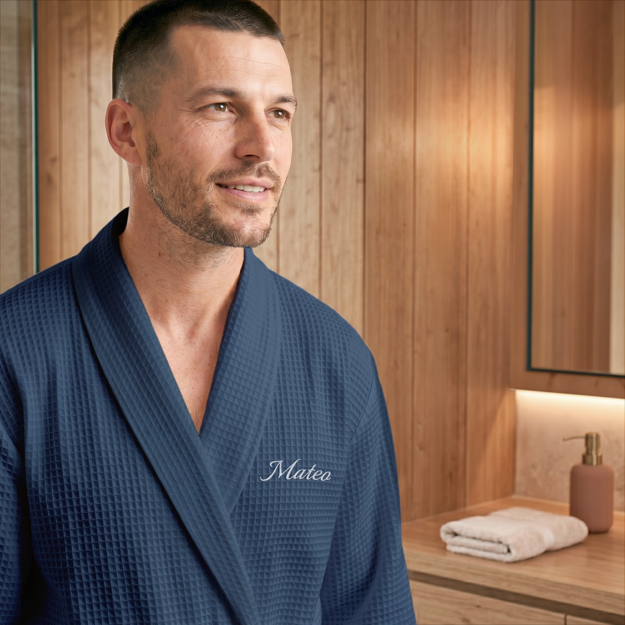 Accappatoio a nido d'ape personalizzato da uomo