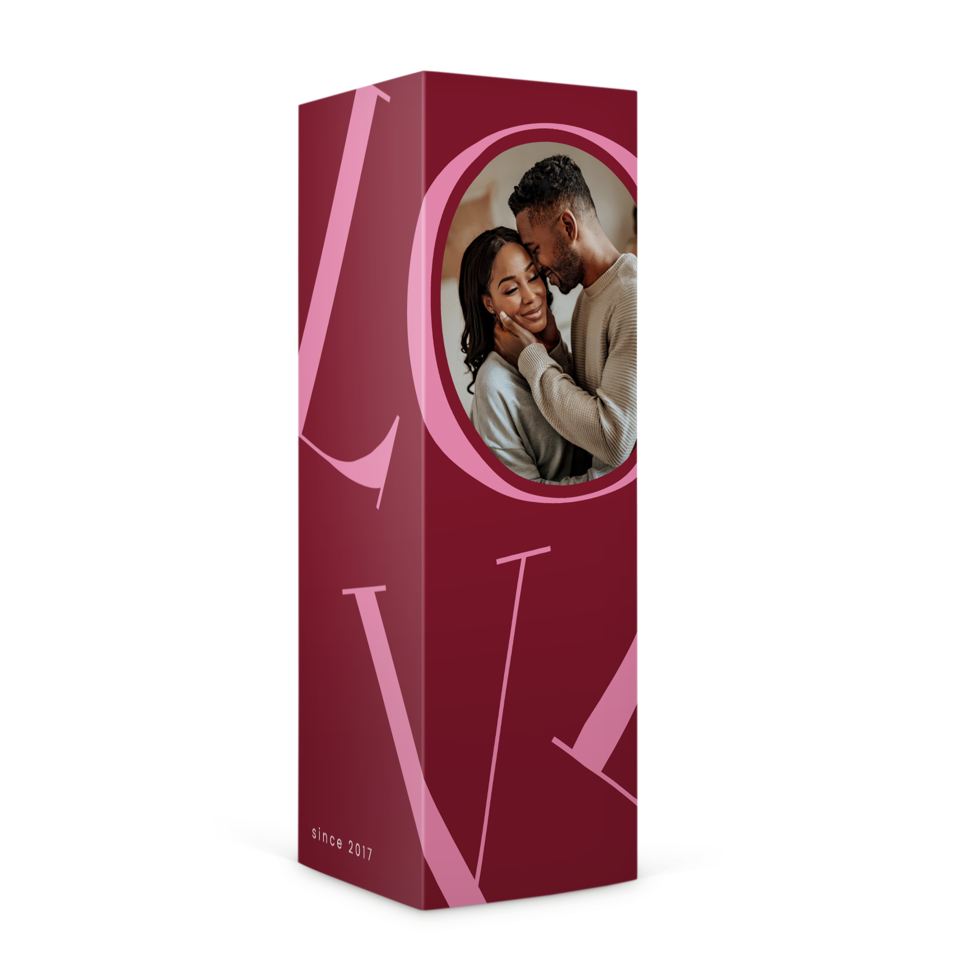 Coffret cadeau M&Ms bordeaux imprimé avec photo couple et la mention since 2017