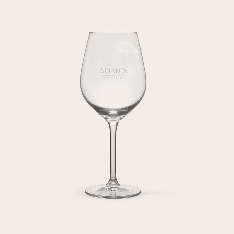 Calice da Vino Bianco Personalizzato Bicchiere da vino personalizzato con il testo "NOAH'S CATERING" inciso sul calice in vetro trasparente