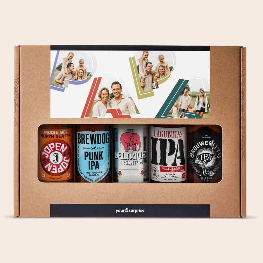 Coffret à bière personnalisé Coffret cadeau de bière de microbrasserie personnalisé imprimé avec des photos de famille et cinq bières