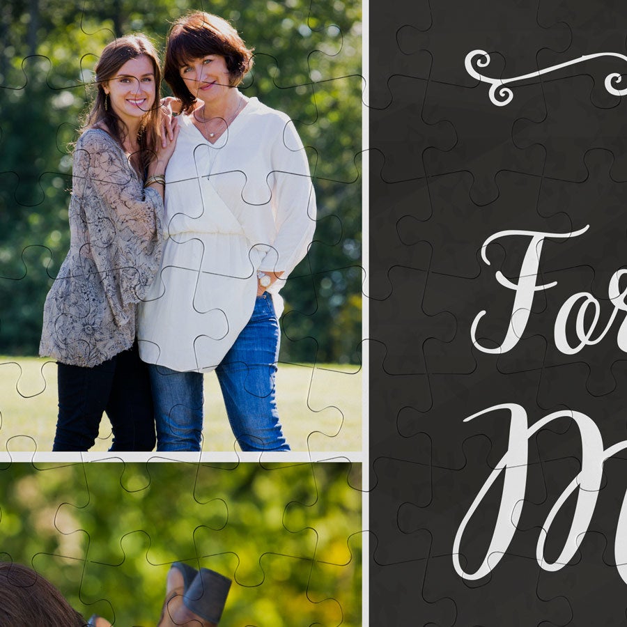 Moederdag puzzel bedrukt met een foto van moeder en dochter, en de tekst For Mom