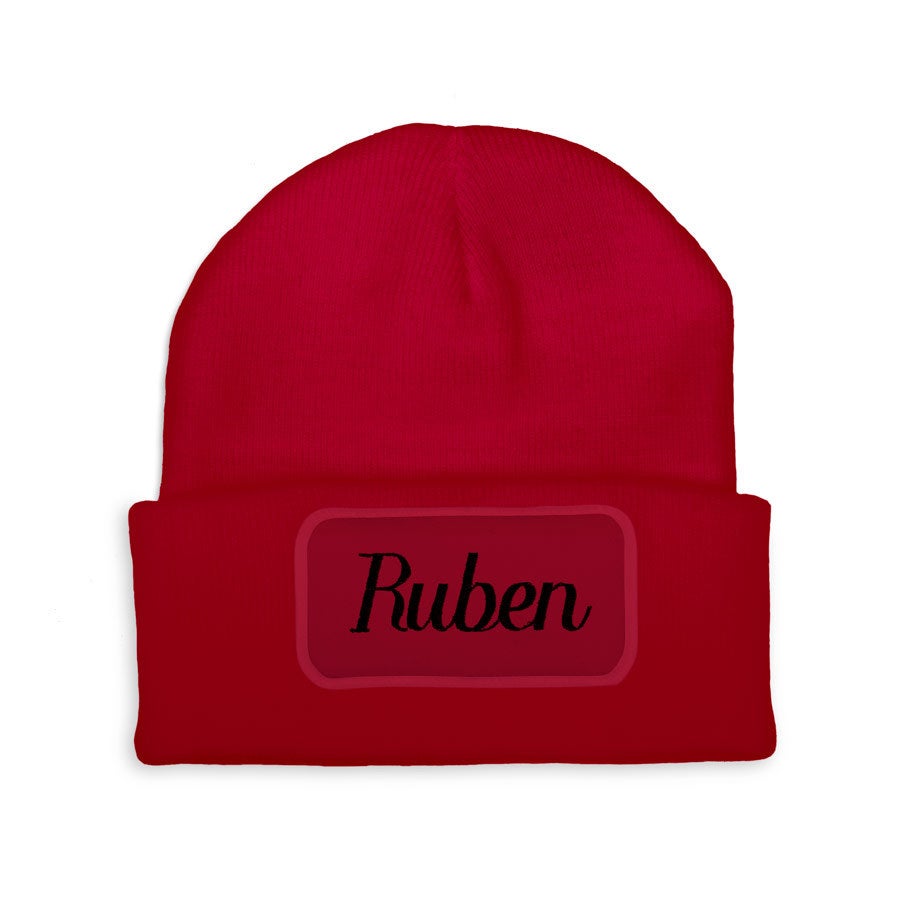 Brodert beanie - Rød