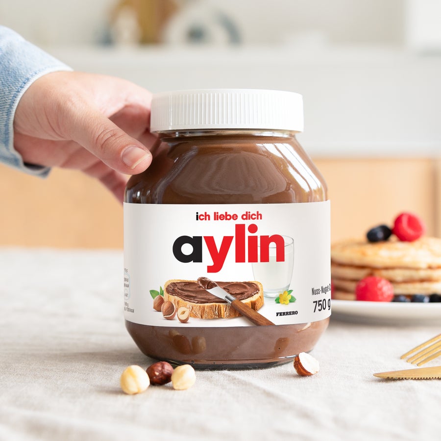 Personalisiertes nutella®-Glas Personalisiertes nutella® Glas mit dem Namen Aylin und dem Text "ich liebe dich" bedruckt
