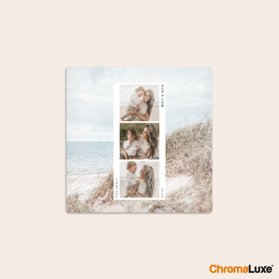 Amprente foto din aluminiu - alb (Chromaluxe) Amintiri cu mama și copilul imprimate pe placă foto Chromaluxe, personalizate cu text I love you 2024