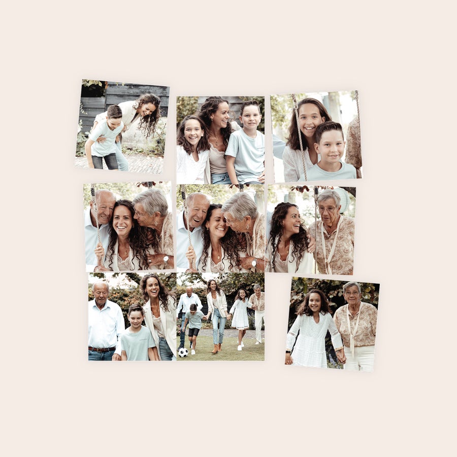 Plech s magnety Sada personalizovaných magnetek s vlastním designem a koláží rodinných fotografií, potištěných na zakázku.