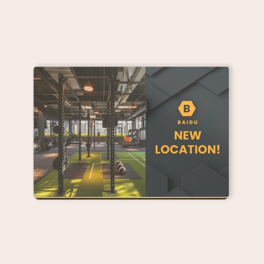 Scrisoare de ciocolată Ciocolată personalizată cu imaginea unei săli de sport și textul Baidu New Location, imprimată color.