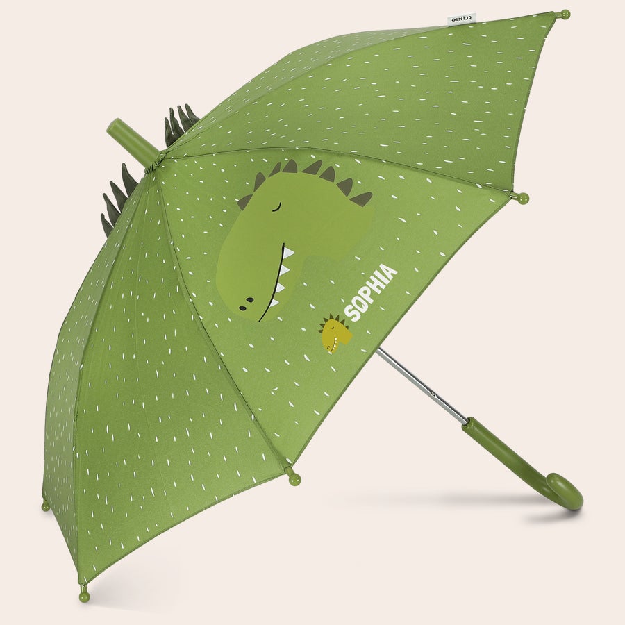 Ombrello per Bambini Personalizzato - Trixie Ombrello bambino a forma di dinosauro verde con nome Sophia stampato, ideale per camminare sotto la pioggia