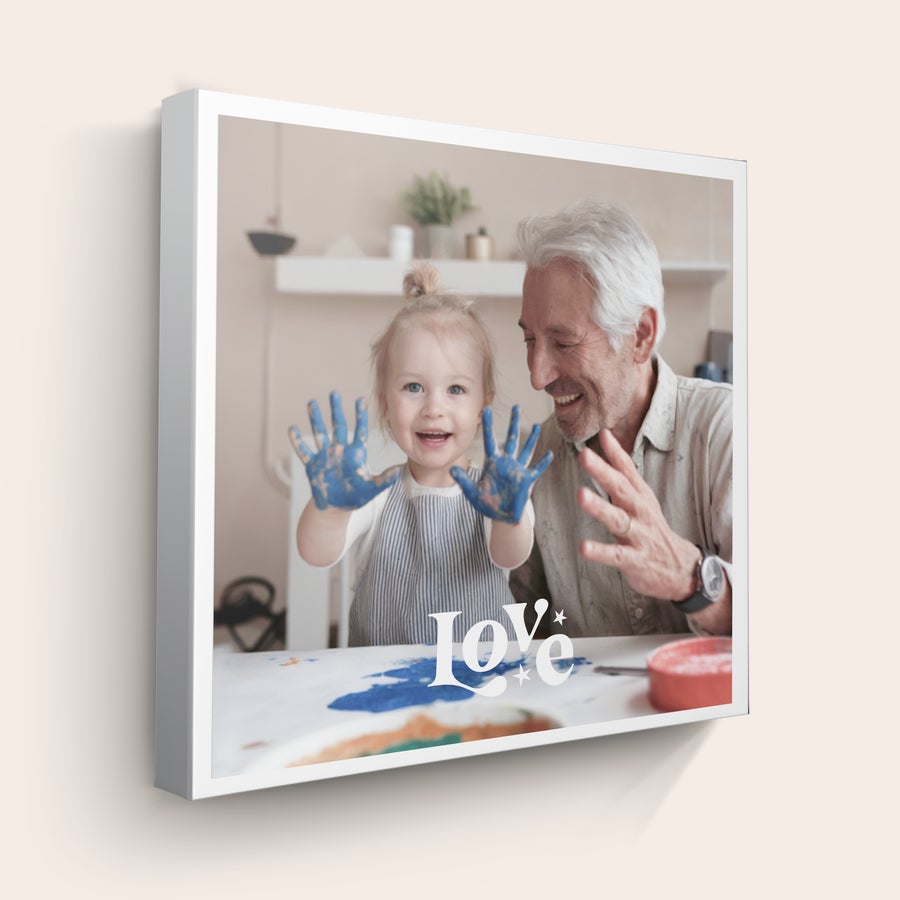 Stampa su Tela Personalizzata Stampa su tela personalizzata con la foto di una bambina e un uomo con la scritta Love in bianco