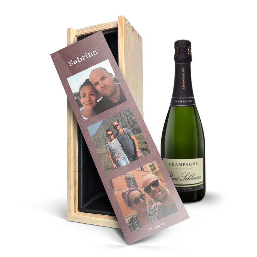 Bouteille De Champagne Avec Étiquette Personnalisée + Caisse Bois