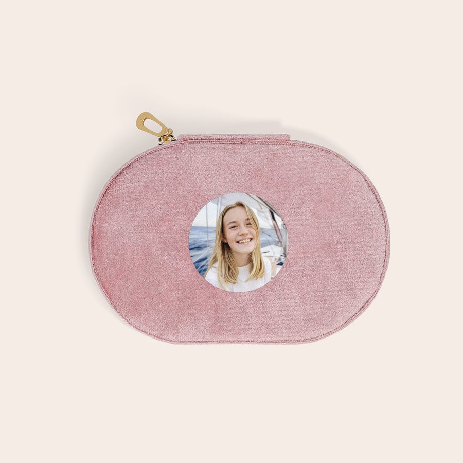 Personligt smyckeskrin Personligt smyckeskrin - Oval - Rosa med eget foto, perfekt för förvaring.
