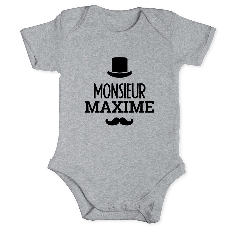 Body bébé personnalisé - Manches courtes - Gris - 62/68