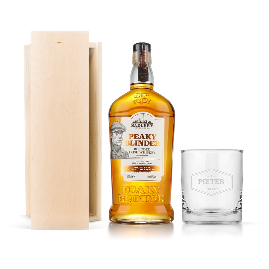 Peaky Blinders whiskey set with engraved glass