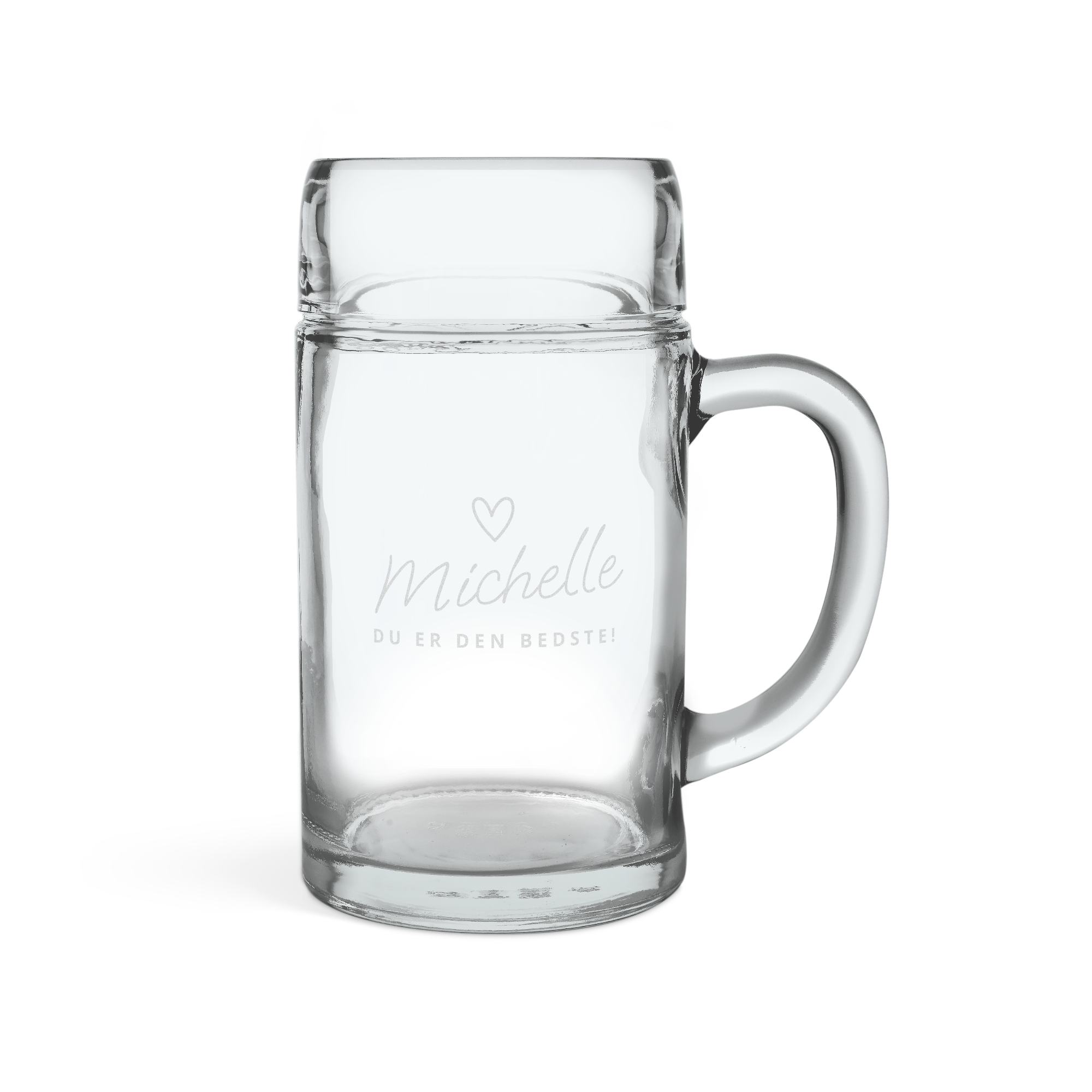 Personligt Stein glas med graveret navn Michelle og teksten DU ER DEN BEDSTE! Skål for det gode liv.