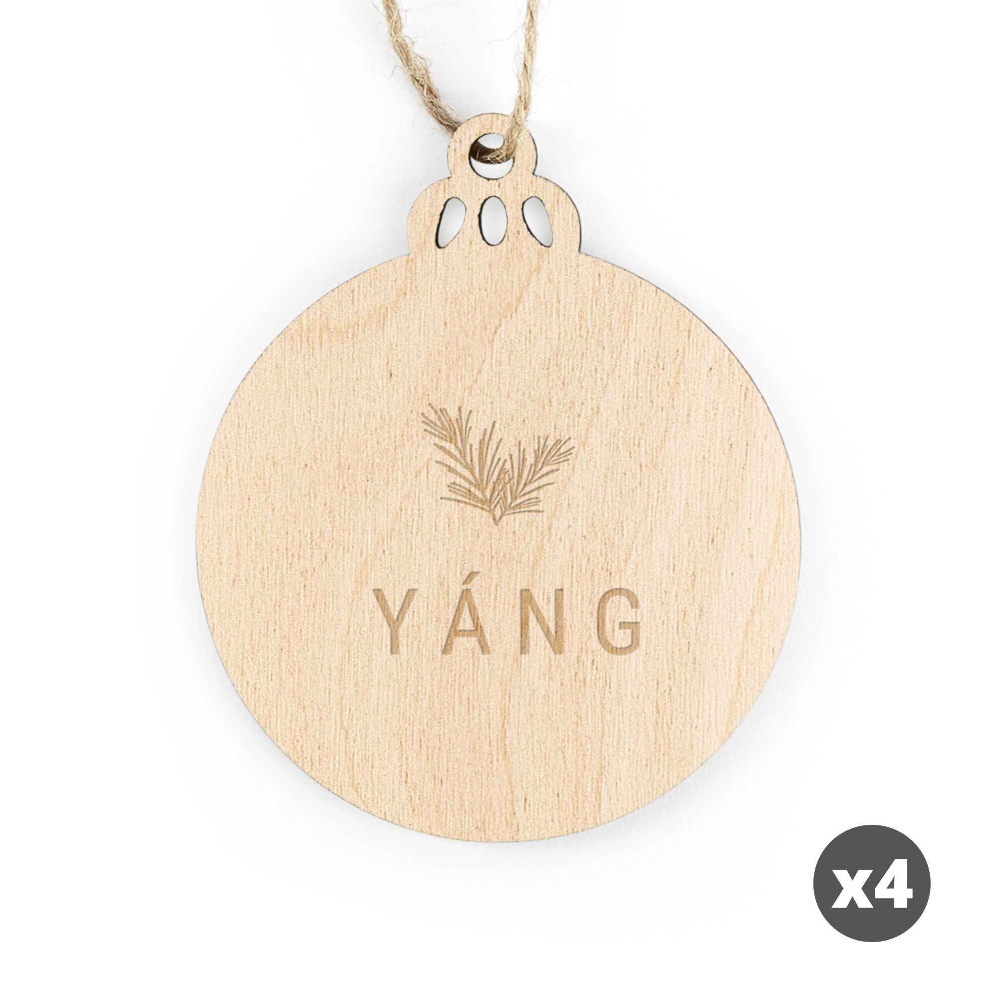 Decorațiuni de Crăciun personalizate - Lemn - Gravate - Cerc - 4 buc