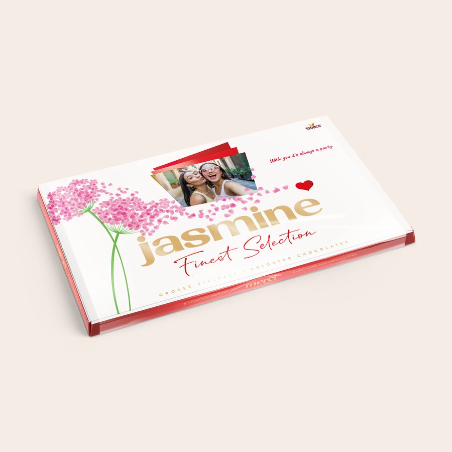 Chocolate merci com cartão festivo Caixa de merci chocolate com cartão comemorativo personalizado, 400 gramas, impressa com foto.