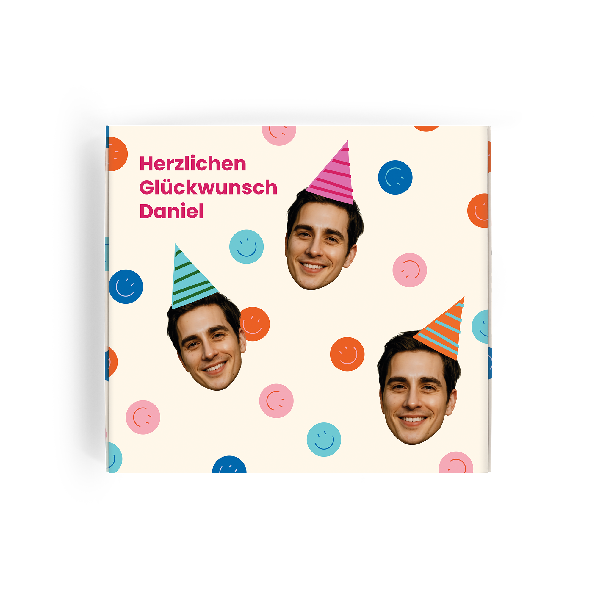 Personalisierte Socken-Geschenkbox – 2 Paar Socken – 39/42 mit aufgedruckten Gesichtern und Glückwunschtext für Daniel