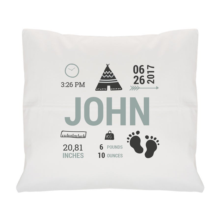 Personalised cushion - Newborn Baby - White - 40 x 40 cm Personalised cushion - Newborn Baby - White - 40 x 40 cm