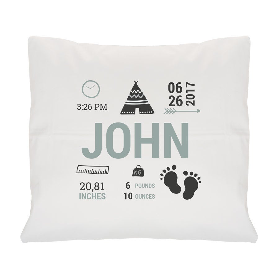 Personalised cushion - Newborn Baby - White - 40 x 40 cm