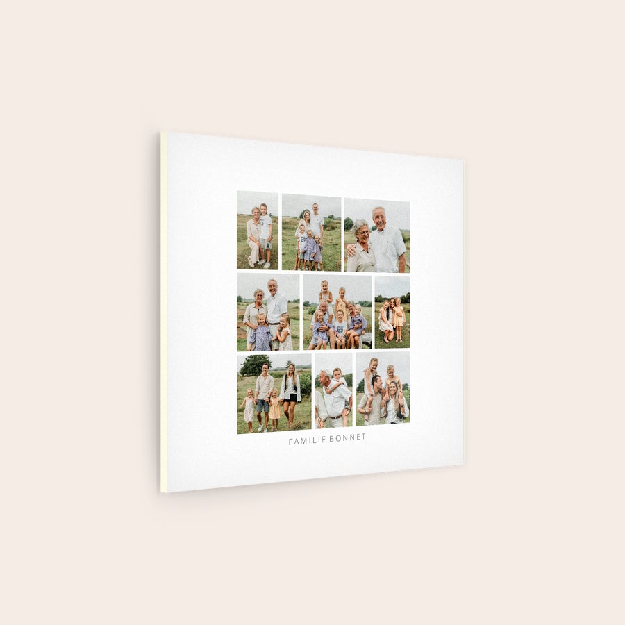 Photo sur PVC FOREX® Tableau PVC personnalisé imprimé avec un collage de photos de famille et texte Famille Bonnet pour votre déco
