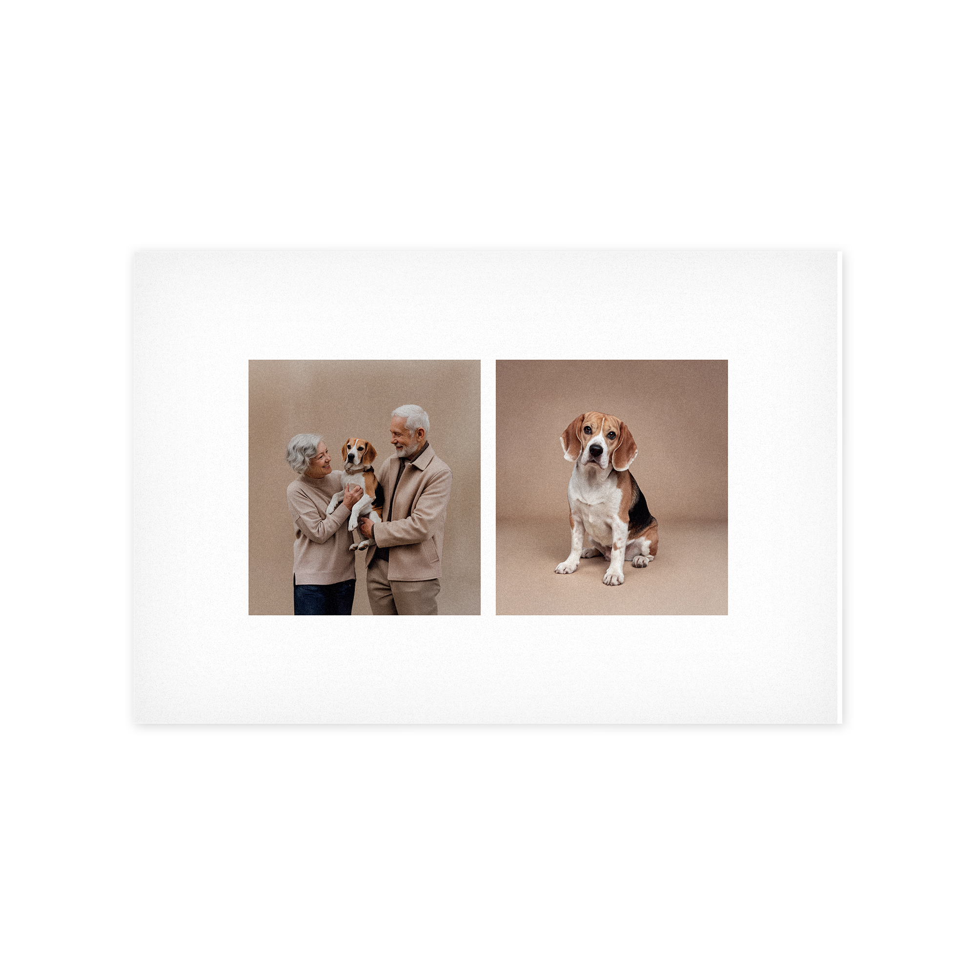 A custom photo on forex featuring two images: a couple holding a dog and a dog sitting alone.