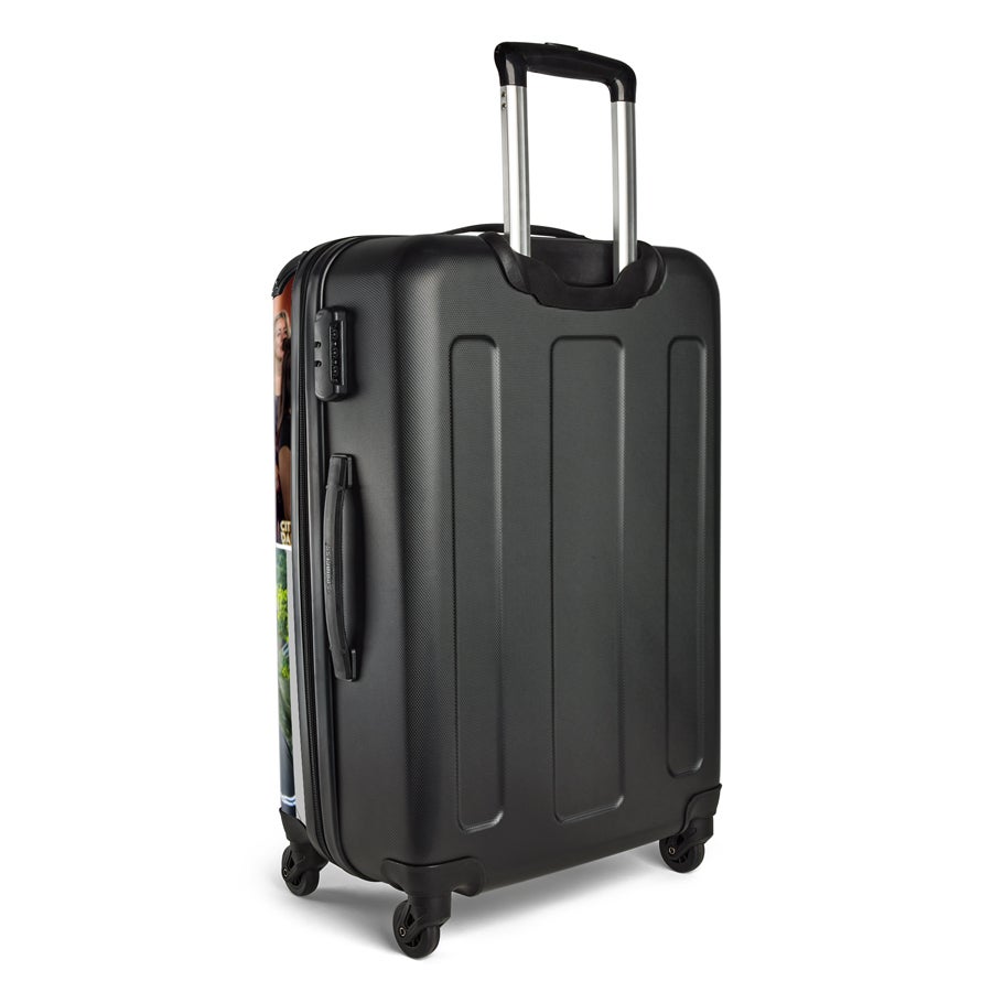 Black Princess suitcase printed with a personalized photo. Easily create a unique super lightweight XL Princess suitcase with your photo.