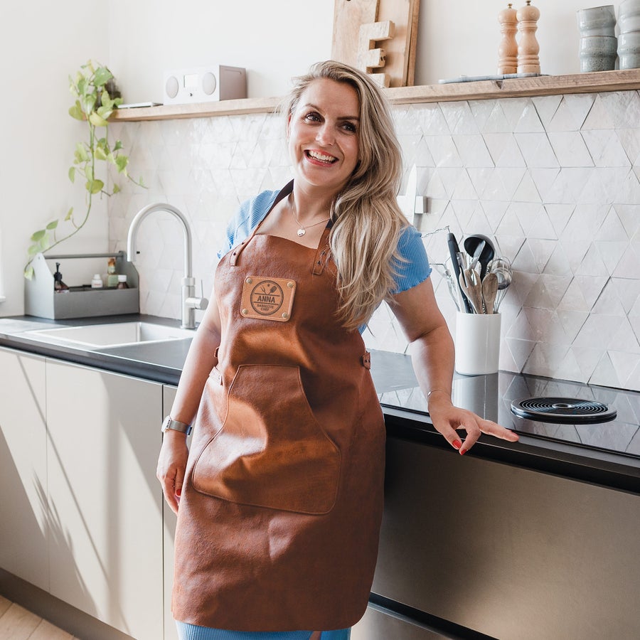 Recycled Personalised Leather Apron - Brown