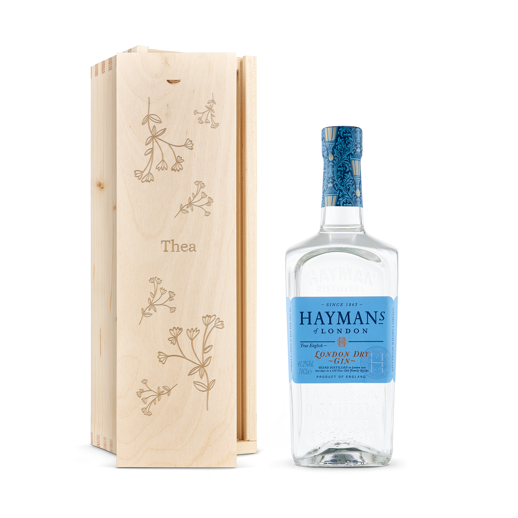 Gin in gegraveerde kist - Hayman's London Dry