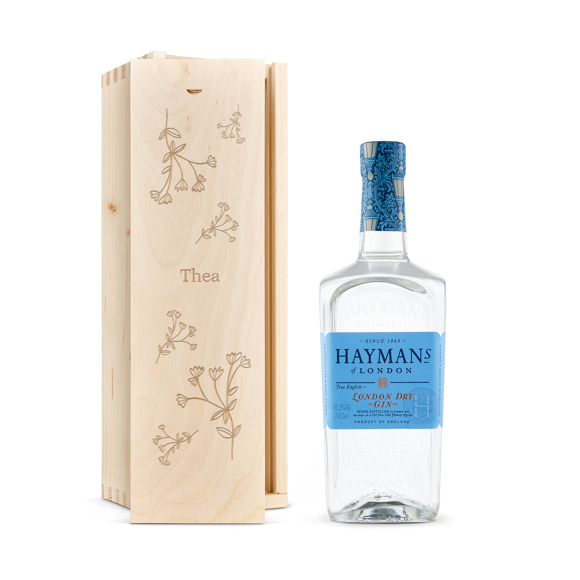 Gin in gegraveerde kist - Hayman's London Dry