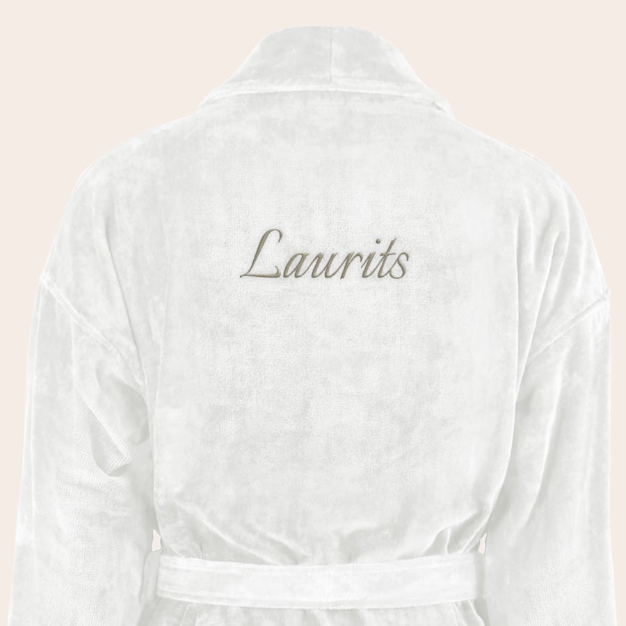 Badekåbe til mænd Luksus badekåbe til mænd, hvid, broderet med navnet Laurits.