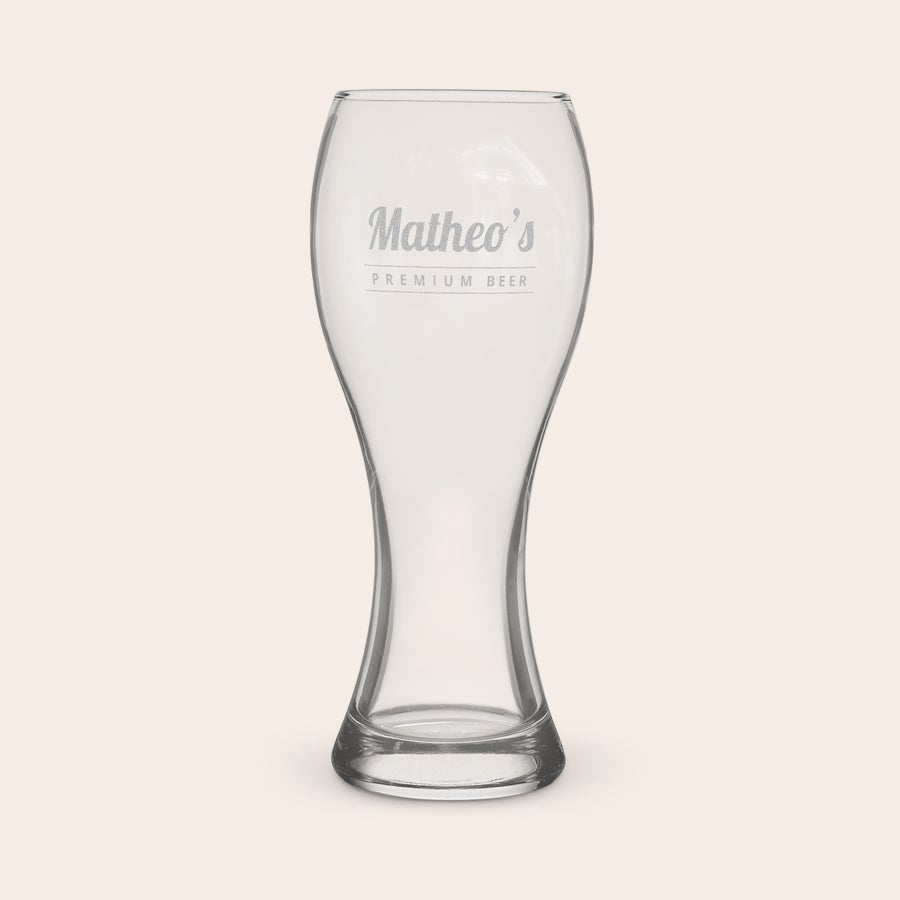 Beer Glasses - XL XL beer glass personalized with "Matheo's Premium Beer" text, engraved with your chosen name or text