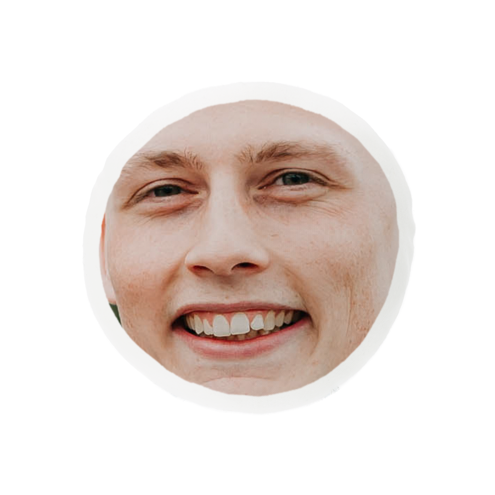 Cabeza ItsieMe extra con la cara de un hombre sonriendo, impresa para personalizar tu ItsieMe.