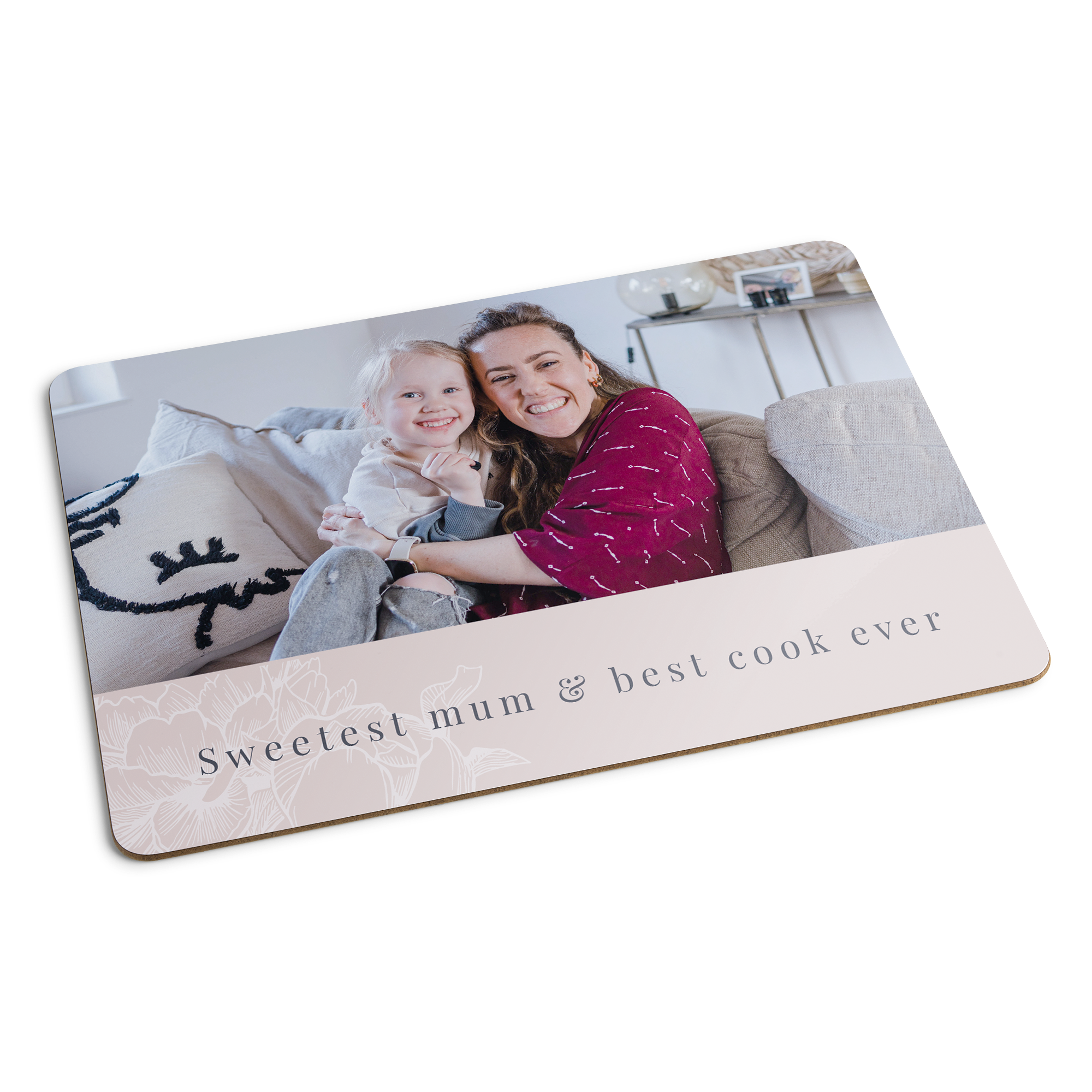 Personalizovaná podložka s fotografií maminky a dítěte a textem Sweetest mum & best cook ever