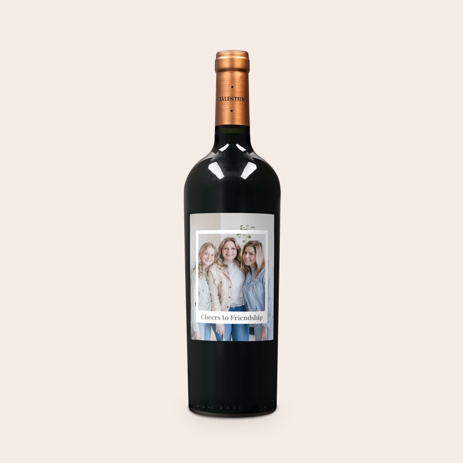 Personalised Wine - Salentein Malbec Salentein Malbec wine bottle with a custom photo label featuring three women and the text Cheers to Friendship