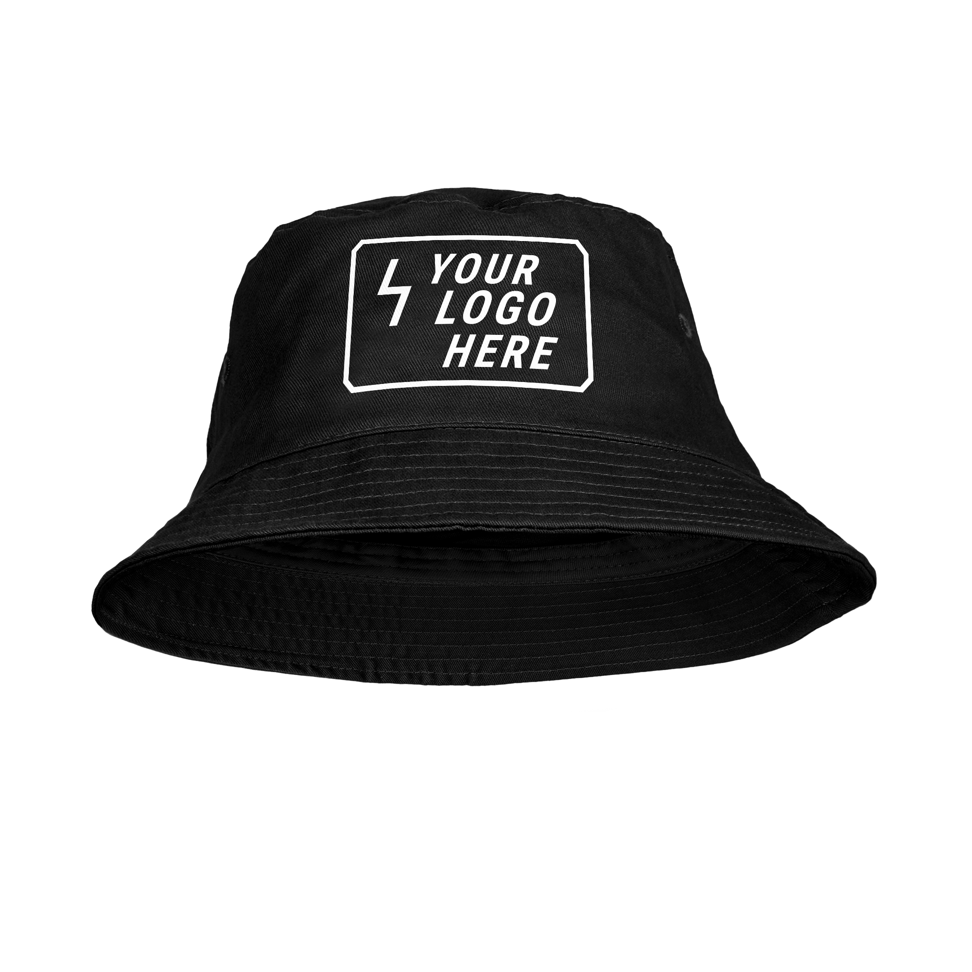 Svart personlig bucket-hatt av bomull, tryckt med en logotypmall text Your Logo Here