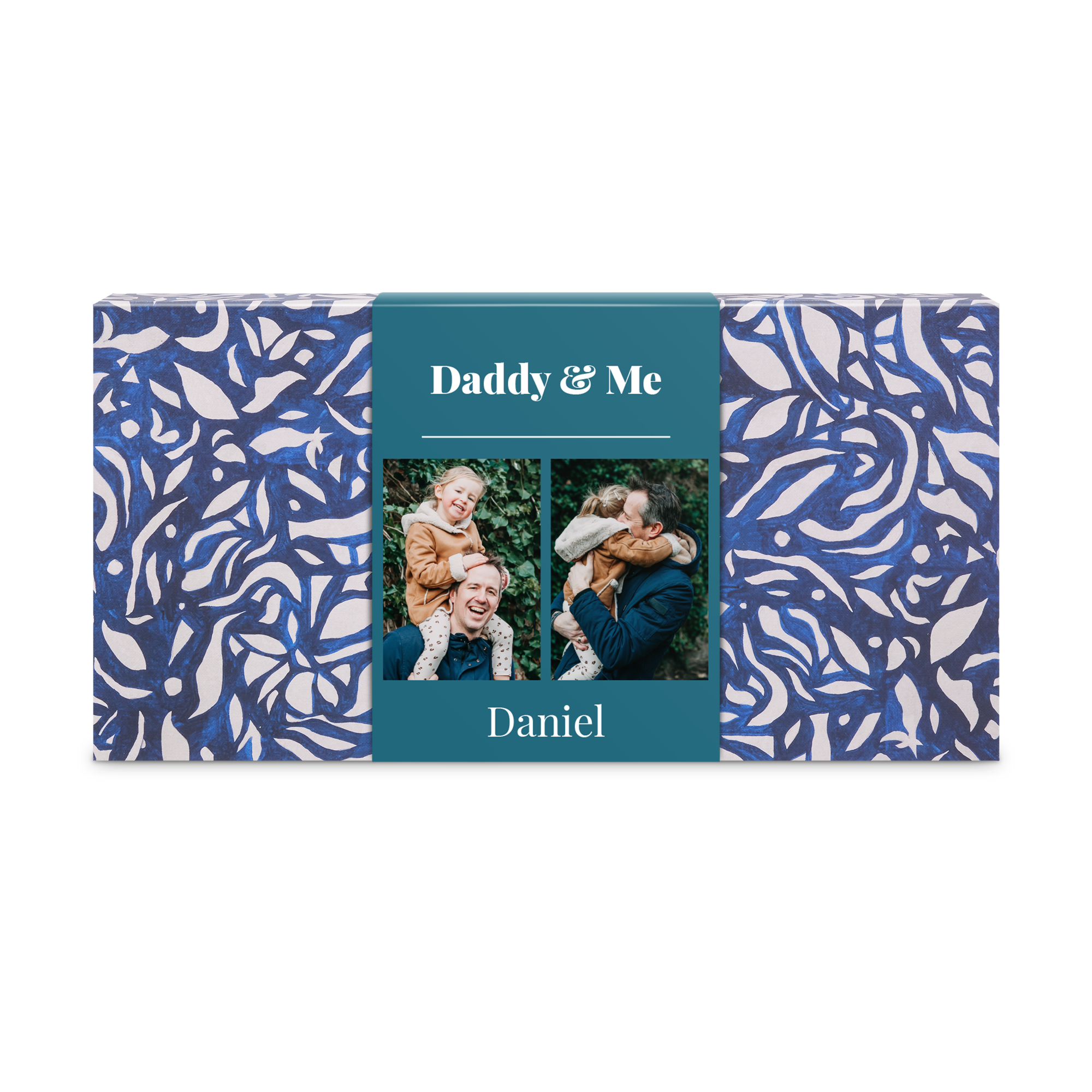 Velværegavesett med bilde og teksten "Daddy & Me" og "Daniel" på hylsteret, for hjemmespa-luksus.