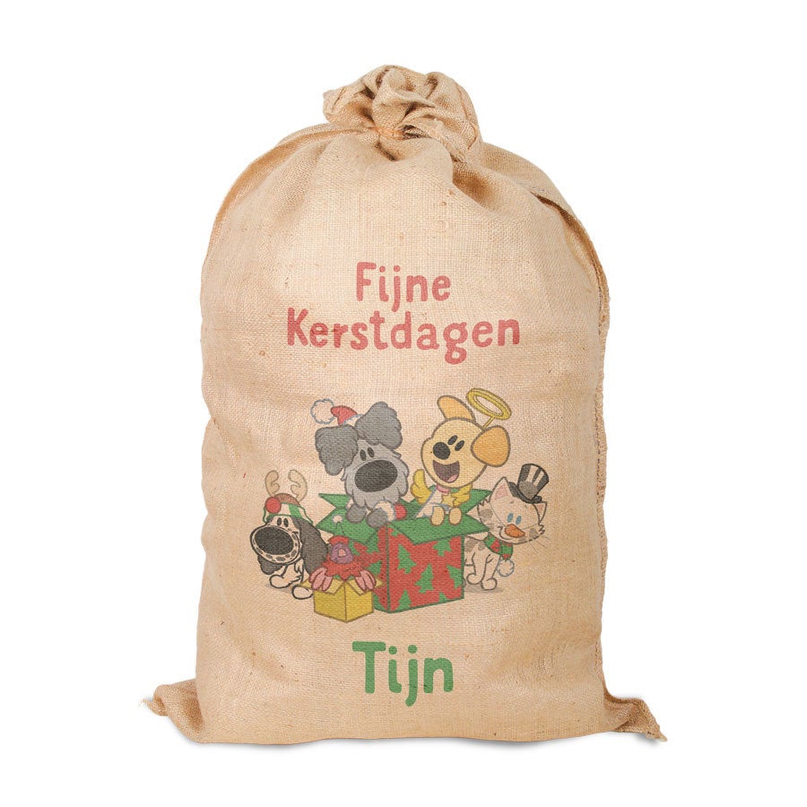 Woezel & Pip jute kerstzak met naam bedrukt