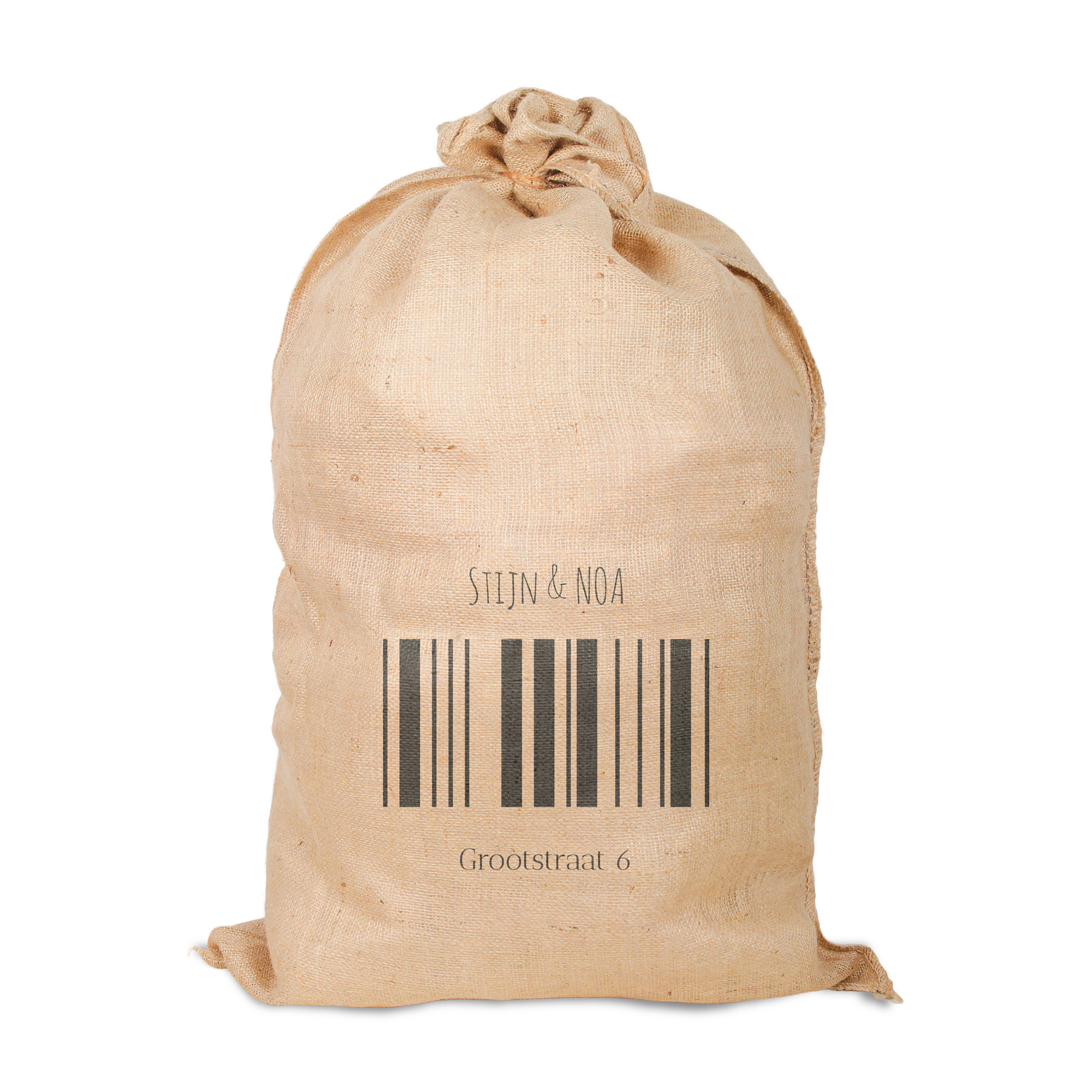 Jute zak van Sinterklaas met naam bedrukt