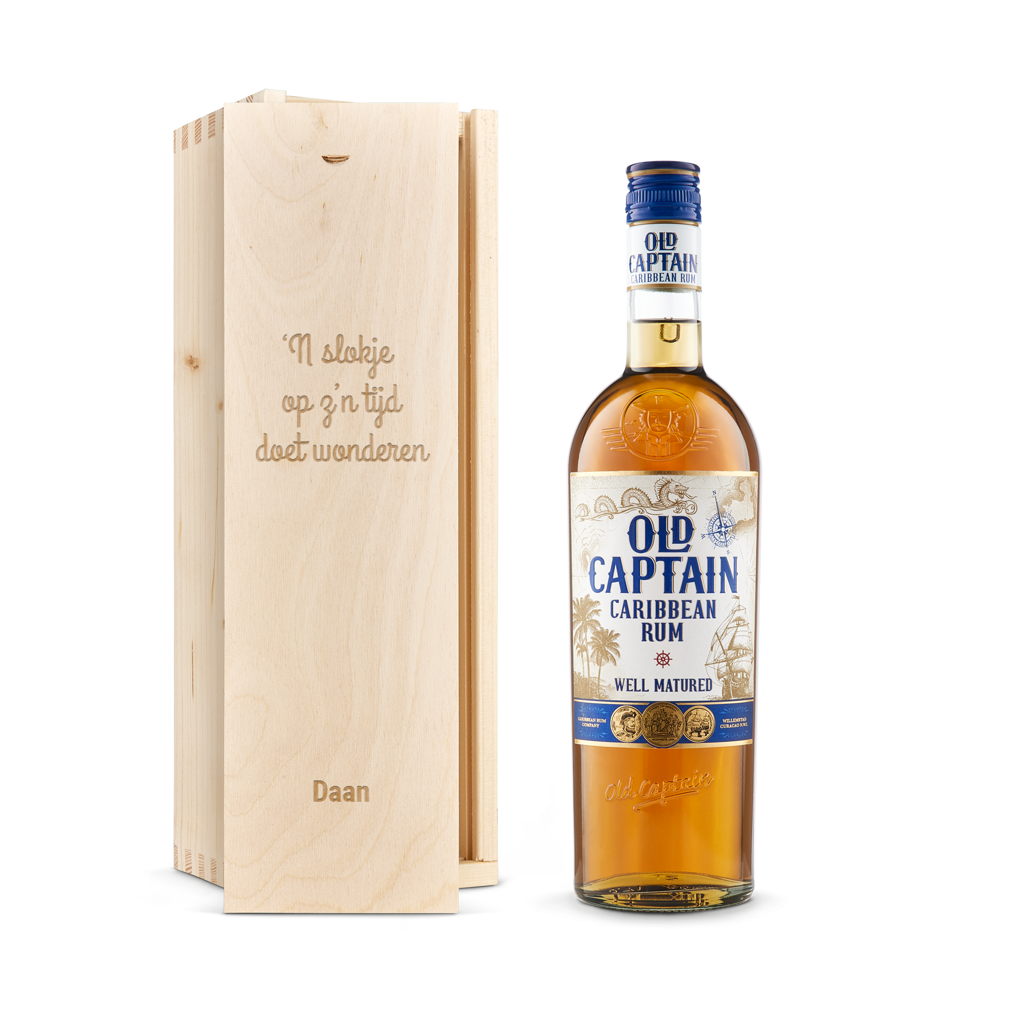 Rum in gegraveerde kist - Old Captain (bruin)