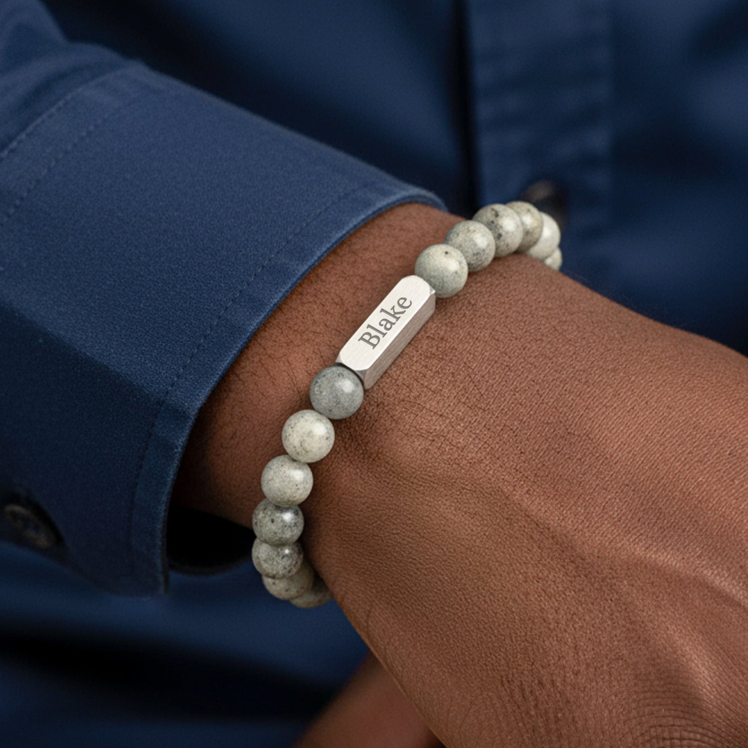 Spersonalizowana bransoletka z kamieniami szlachetnymi - Szary - S - 8 mm