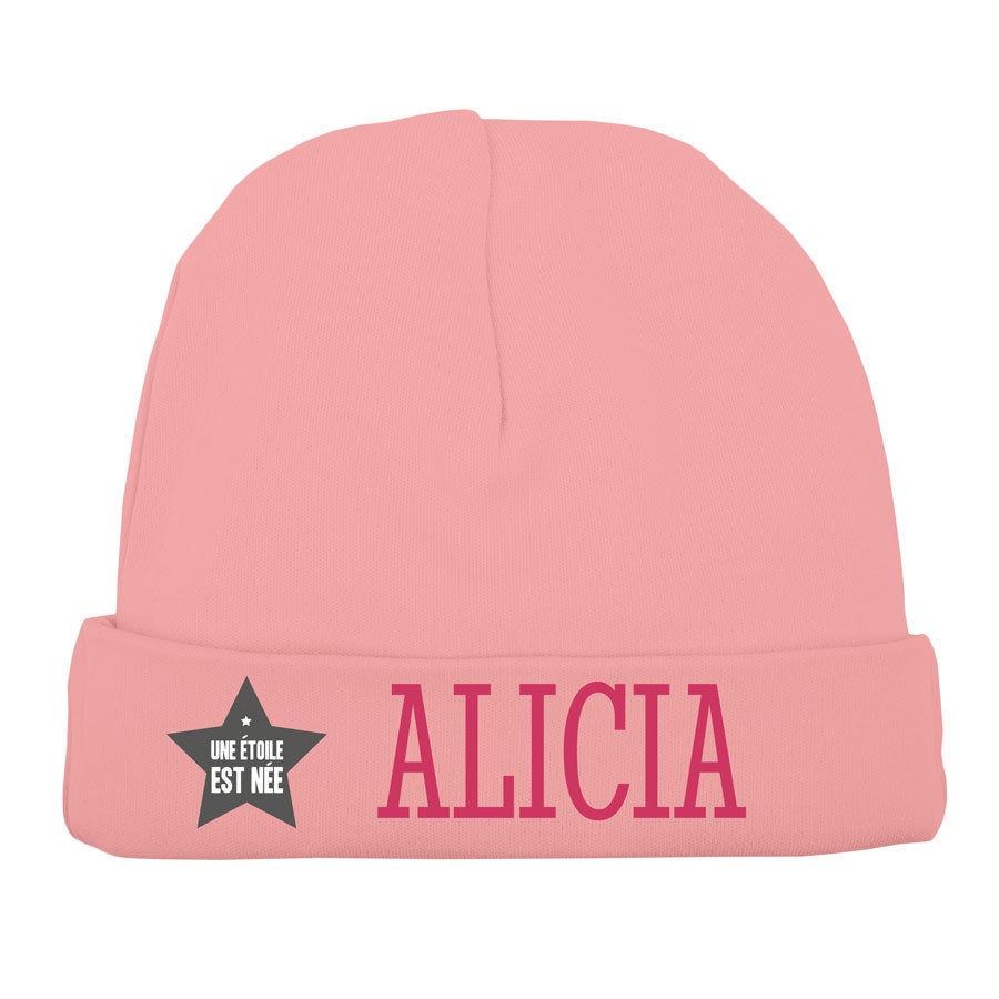 Bonnet naissance personnalisé - Rose