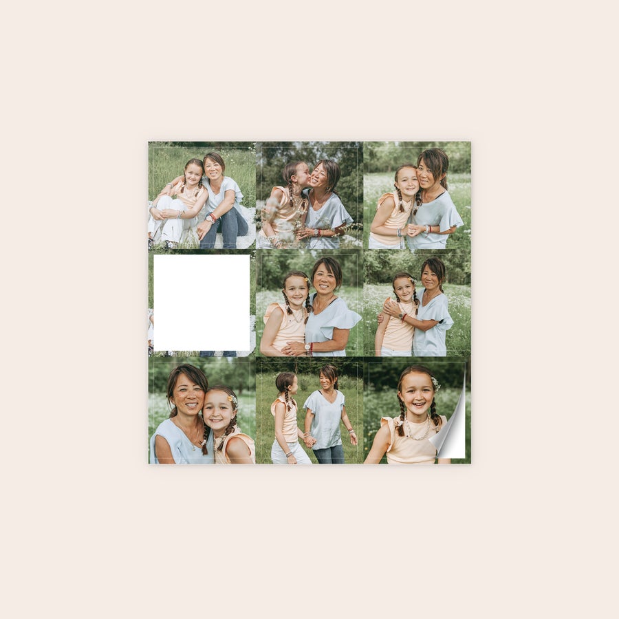 Pegatinas con foto Plantilla de collage de fotos con pegatinas personalizadas de una madre e hija en el parque