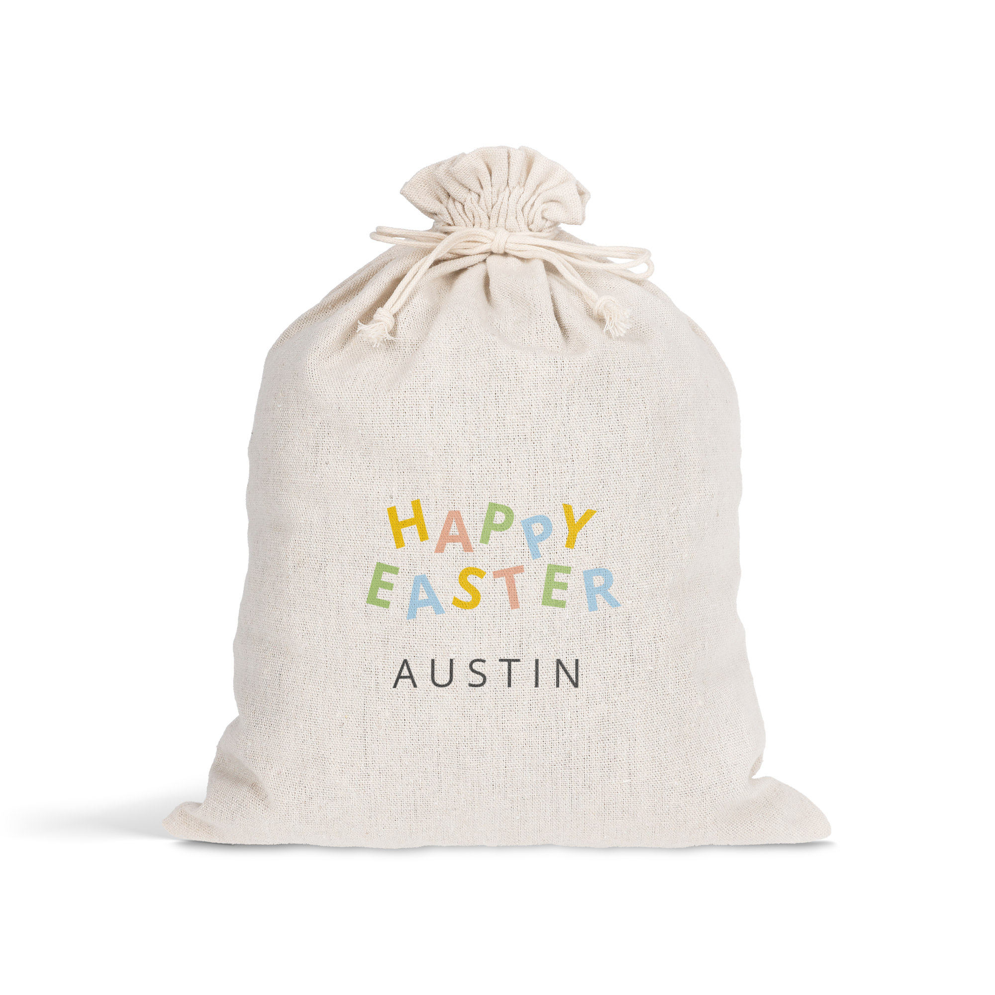 Busta regalo personalizzata con coulisse "Happy Easter Austin", perfetta per rendere la Pasqua speciale