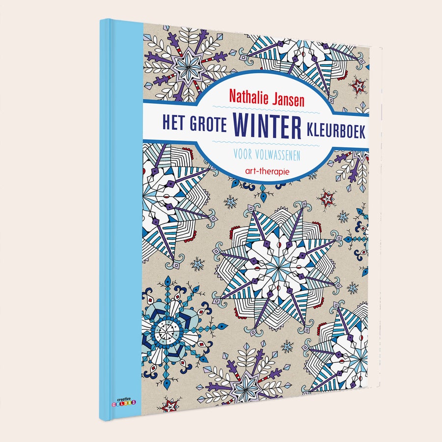 Kleurboek voor volwassenen "Het grote winter" Kleurboek voor volwassenen Het grote winter met naam Nathalie Jansen op de voorkant gedrukt, met blauwe kaft.