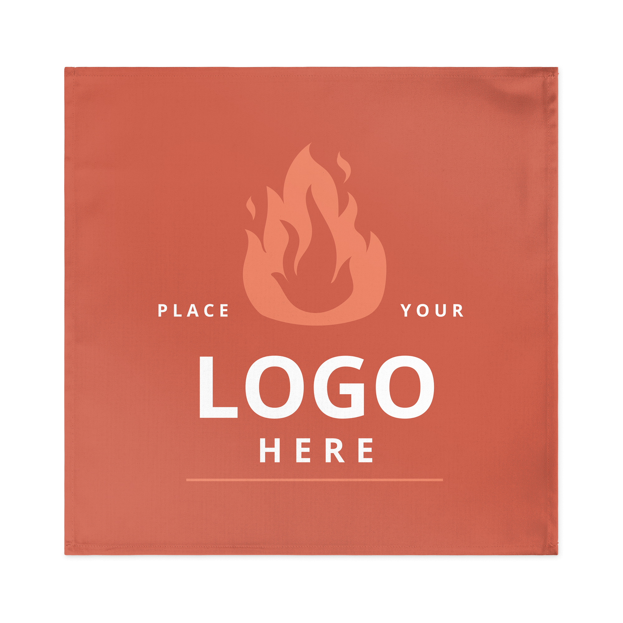 Terracotta orange personalised napkin with a printed placeholder logo and text to add a personal touch